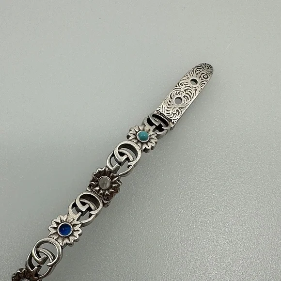 Gucci Silver Bracelet with Blue and Green Gems - Picture 8 of 10